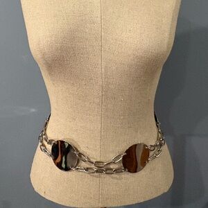 Silver Double Chain Belt w/ Five 2” Disks, 1960s Style. Sexy Disco Look. 33.5”